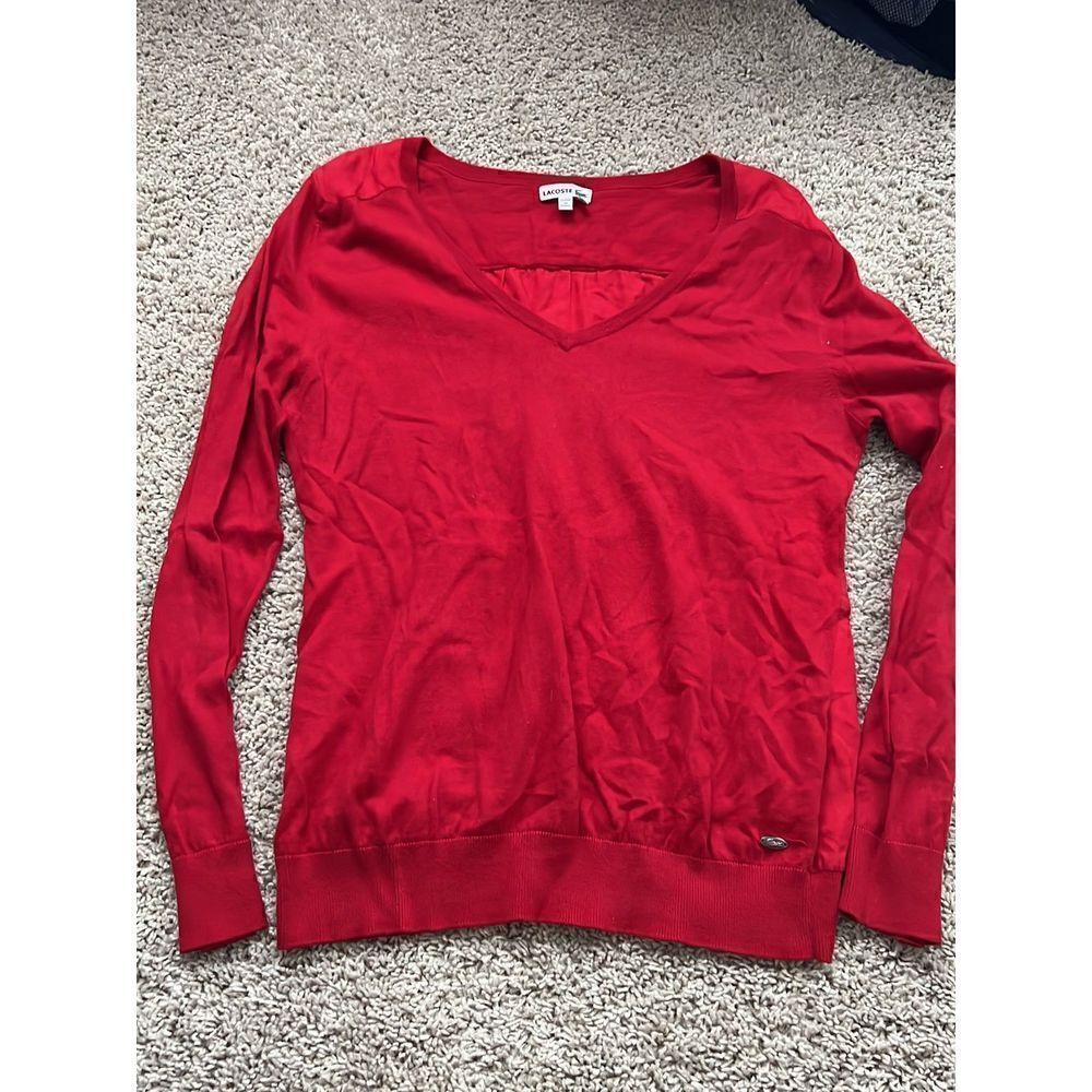 Lacoste Red V-neck Knit Light Sweater Top size 42